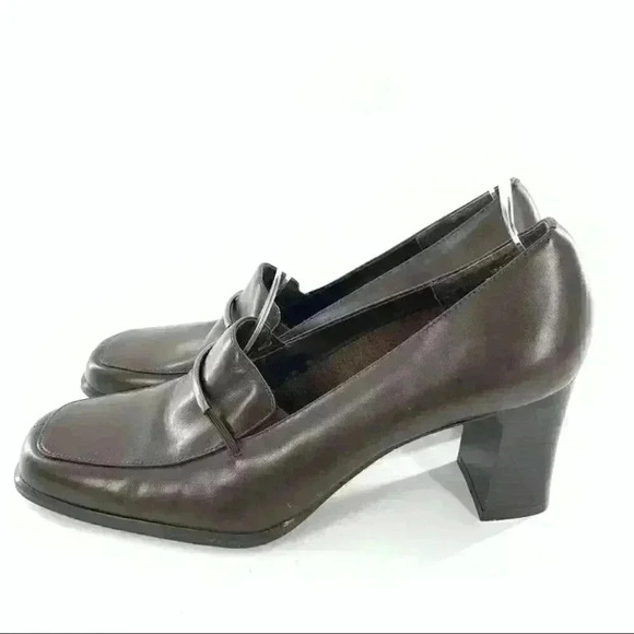 Mootsies Tootsies Kelly heels 7.5 brown leather square toe vintage 90s academia - Picture 5 of 14